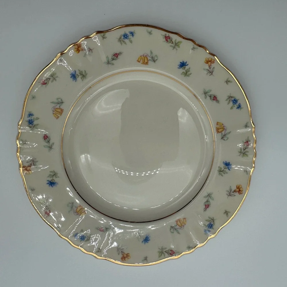 4 Syracuse China Suzanne Federal Shape Bread Plates Floral Gold 6.25